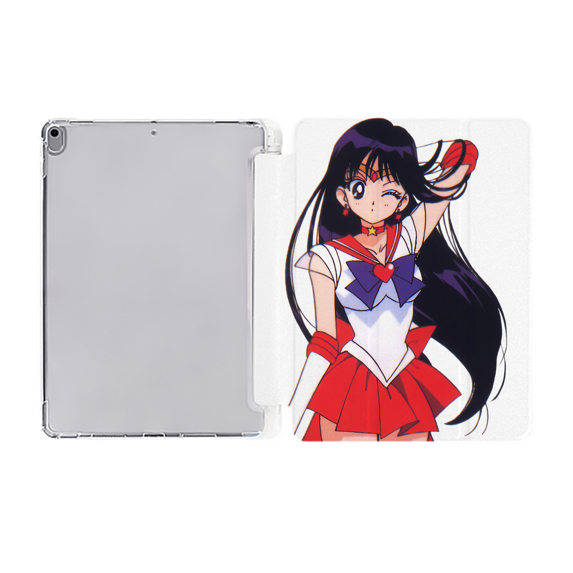 （画像用） 美少女戦士セーラームーン 火野レイ ひの レイ Sailor Moon Hino Rei （セーラーマーズ,Sailor Mars） IPad ケース ペン収納付き 三つ折りスタンド PUレザー×シリコン 対応機種9.5/10.5/10.9インチ